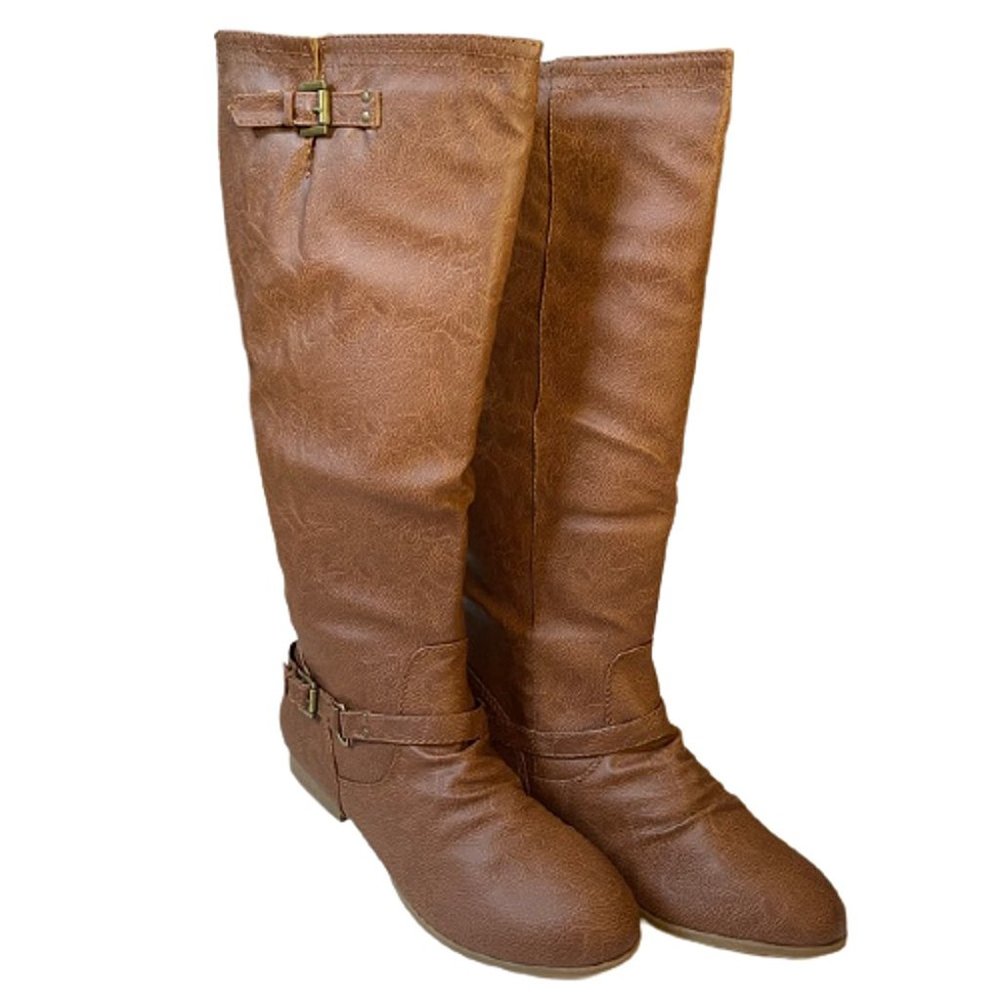TRENDSUP Women's Knee High Buckle Strap Dress Boot